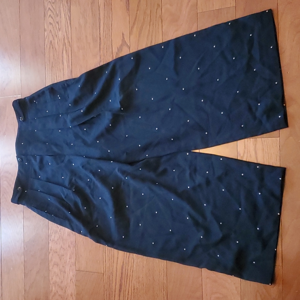 Escada Black Wide-Leg Pants with White Dots